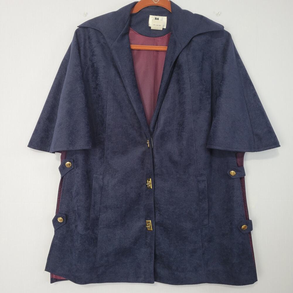 Vintage 70s Cape Style Coat Jacket sz L Blue Gold Retro Campus Intellectual USA